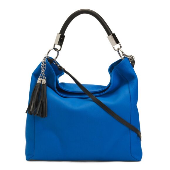 GIANNI CONTI Bluette Made In Italy Leather Large Hobo With Tassel Accents